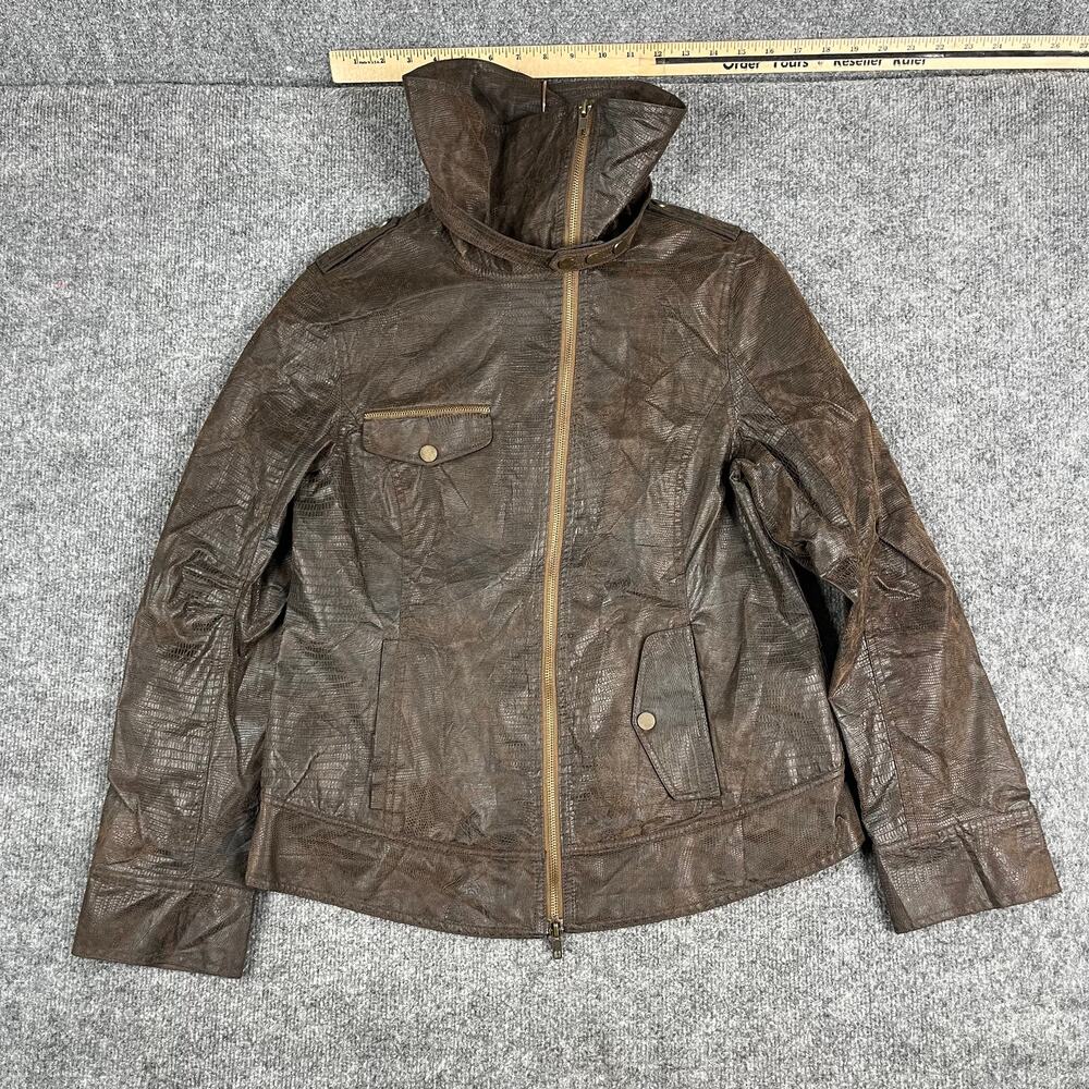 Randolph Duke Jacket Womens Size 10 Brown Textured Moto Zip Casual Chic